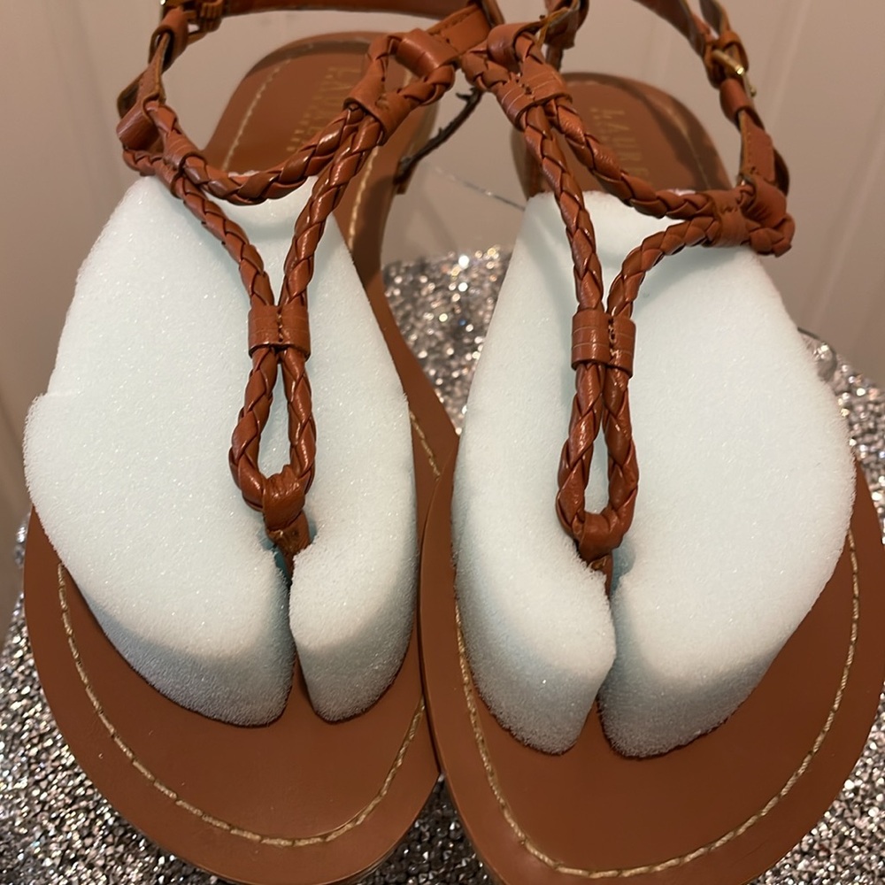 Ralph Lauren flat sandals. Size 9.5 B. Brown braided toe post style. Looks good! - Picture 4 of 5